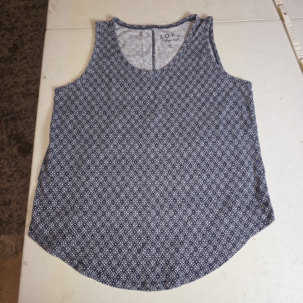 0LOFT Women’s Small Vintage Soft Navy Geometric‎ Print Tank Top Cotton